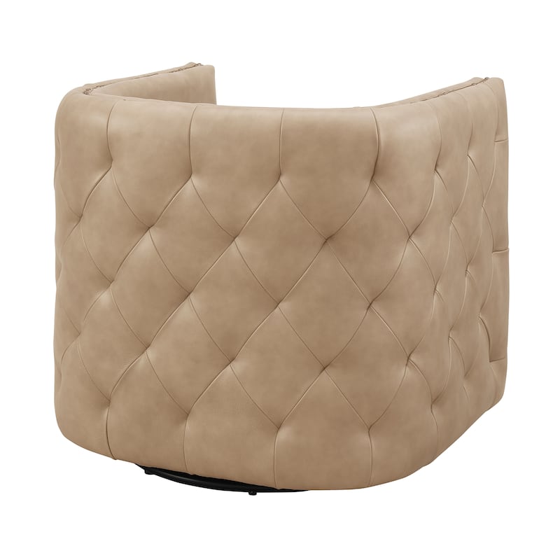 NPD Furniture Leslie Top Grain Leather Swivel Tufted Chair
