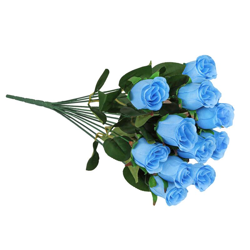 Set of 2 Blue Artificial Rose Bud Flower Stem Bush Bouquet 19.5in - 19.5" L x 12" W x 12" DP