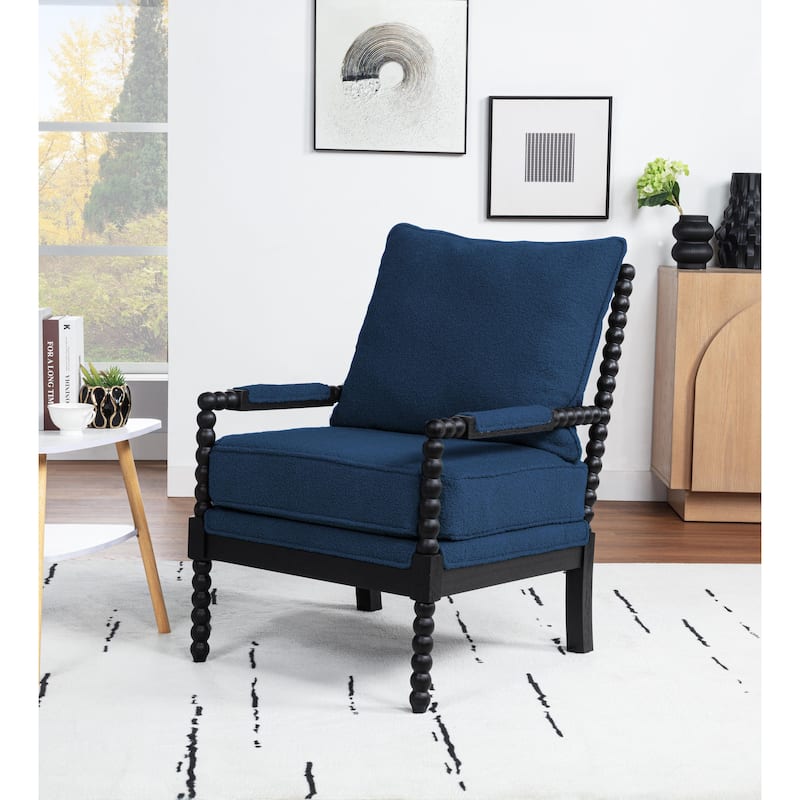 SEYNAR Mid Century Teddy Velvet Fabric Wood Accent Armchair with Cushion Set of 2