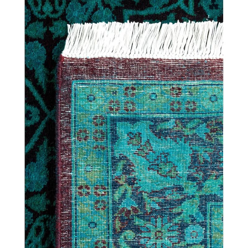 Overton Hand Knotted Wool Vintage Inspired Modern Contemporary Overdyed Green Area Rug - 4' 2" x 11' 10"