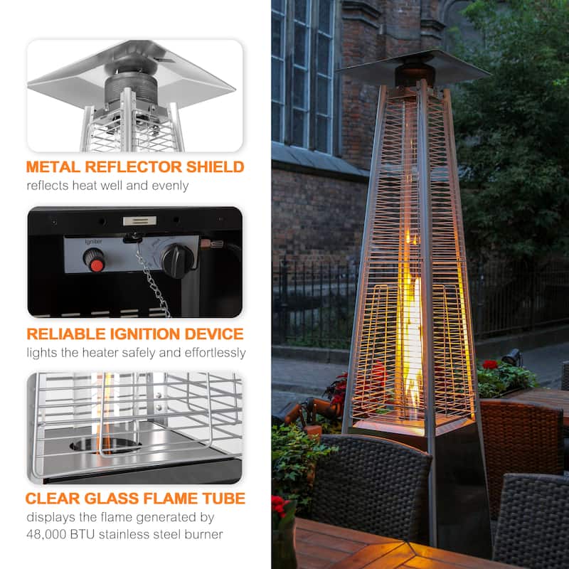 Outdoor 48,000 BTU Pyramid Propane Gas Patio Heater with Wheels - 20.47*20.47*88.19 inch