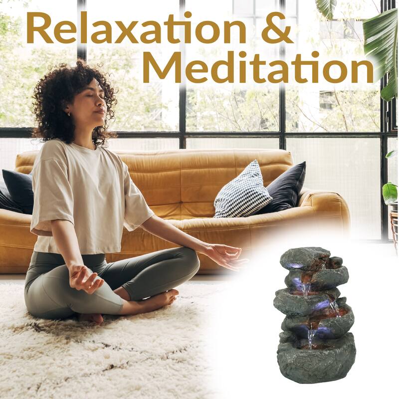 Sunnydaze Stacked Rock Fountain with Lights - 10" - 10.50-In