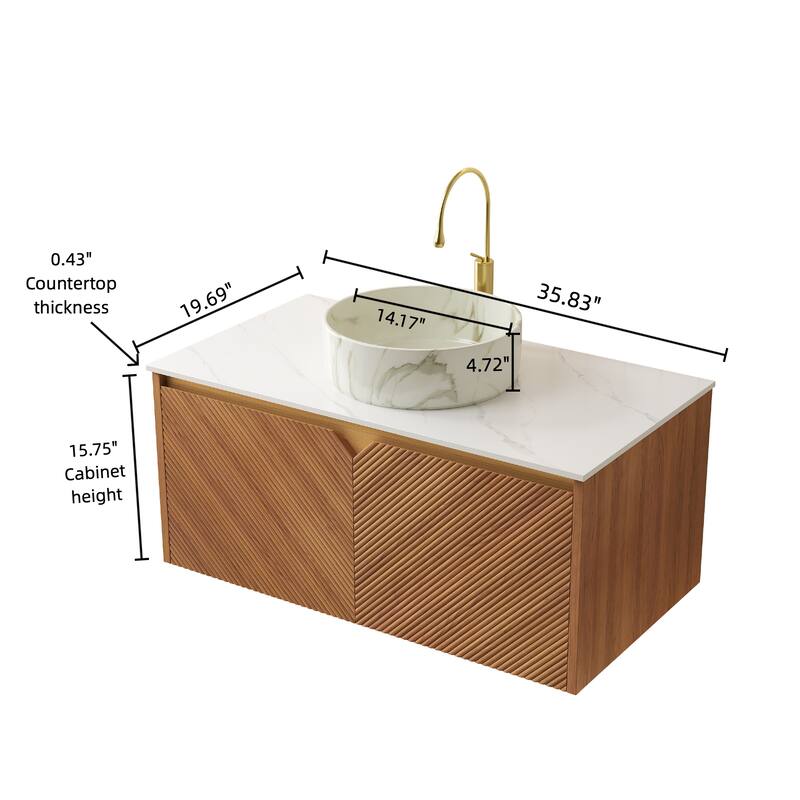 36" Bathroom Vanity with Vessel Sink, Wall-Mounted Floating Storage Cabinet with Double Doors