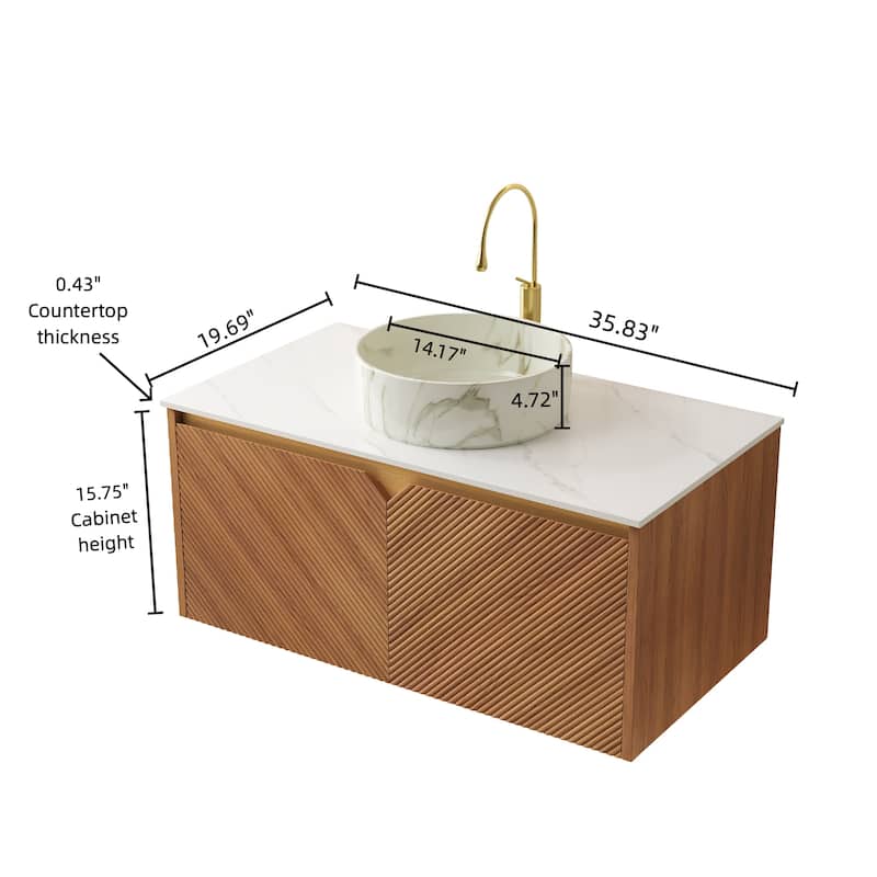 GDFStudio - Ruben Modern Floating Bathroom Vanity with Twill Double Doors & Vessel Basin, WITHOUT Faucet