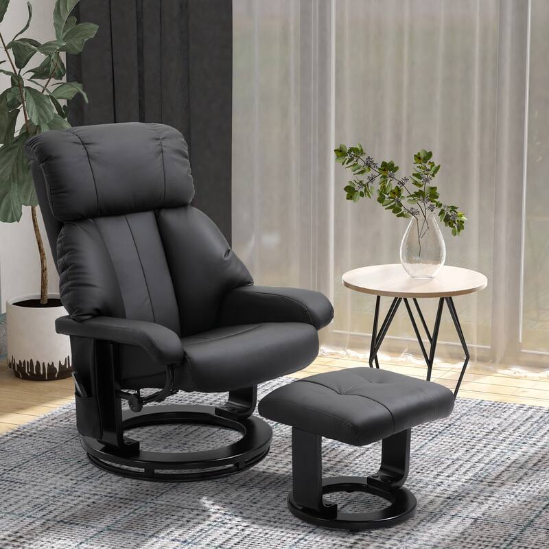 PU Leather Manual Recliner with Ottoman Footrest, Swivel Base, and Vibration Massage Bed Bath
