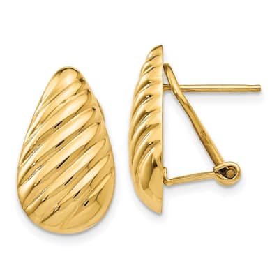 Curata 14k Yellow Gold Flat back Polished Diagonal Teardrop Omega Back Post Earrings - 20x11mm Wide
