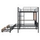 preview thumbnail 11 of 13, Full over Twin & Twin Triple Bunk Bed with Drawers, Multi-functional Metal Frame Bed with Desks and Shelves in the Middle