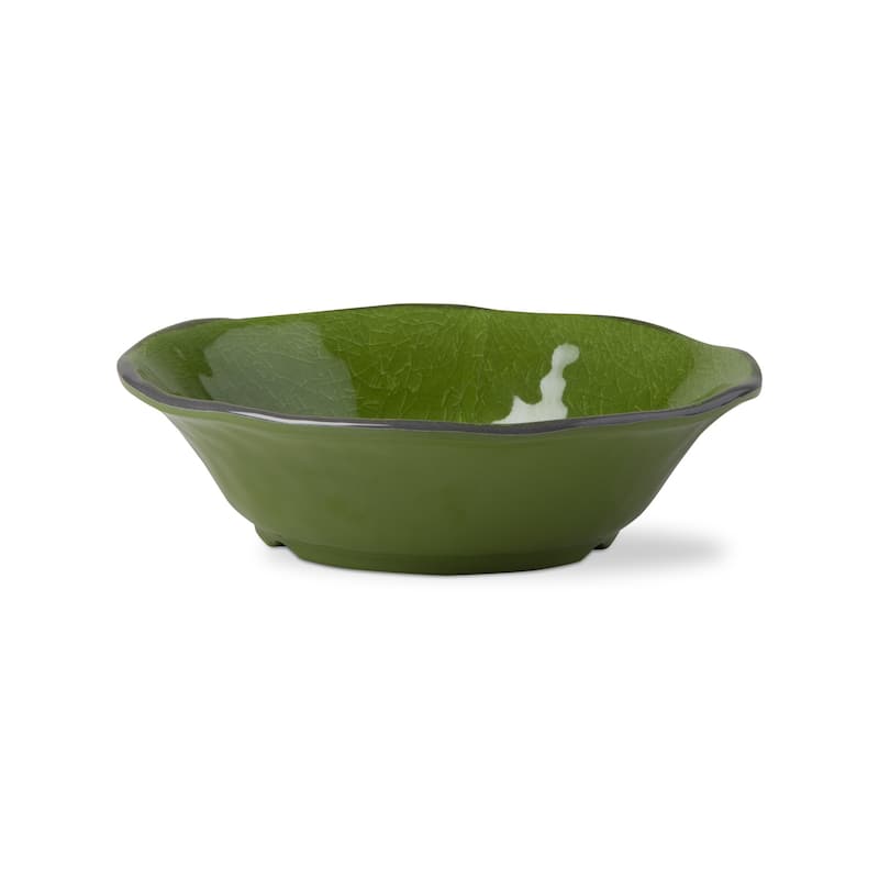 16 oz. 7 in. Veranda Cracked Glazed Solid Green Wavy Edge Melamine Serving Bowls 4 pc Dishwasher Safe Indoor Outdoor