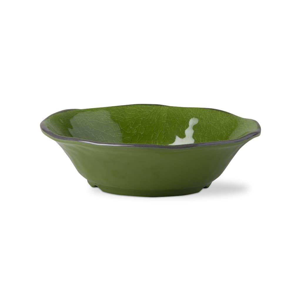 16 oz. 7 in. Veranda Cracked Glazed Solid Green Wavy Edge Melamine Serving Bowls 4 pc Dishwasher Safe Indoor Outdoor