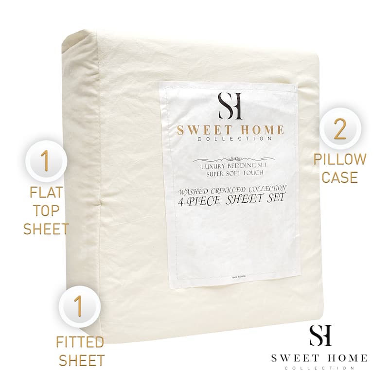 Sweet Home Collection Vintage Wash MIcrofiber Crinkle Sheet Sets