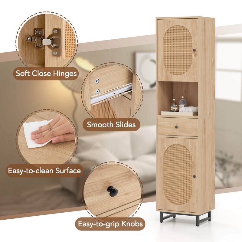 Costway 67" Tall Bathroom Cabinet with 2 Doors Open Compartment & - See Details