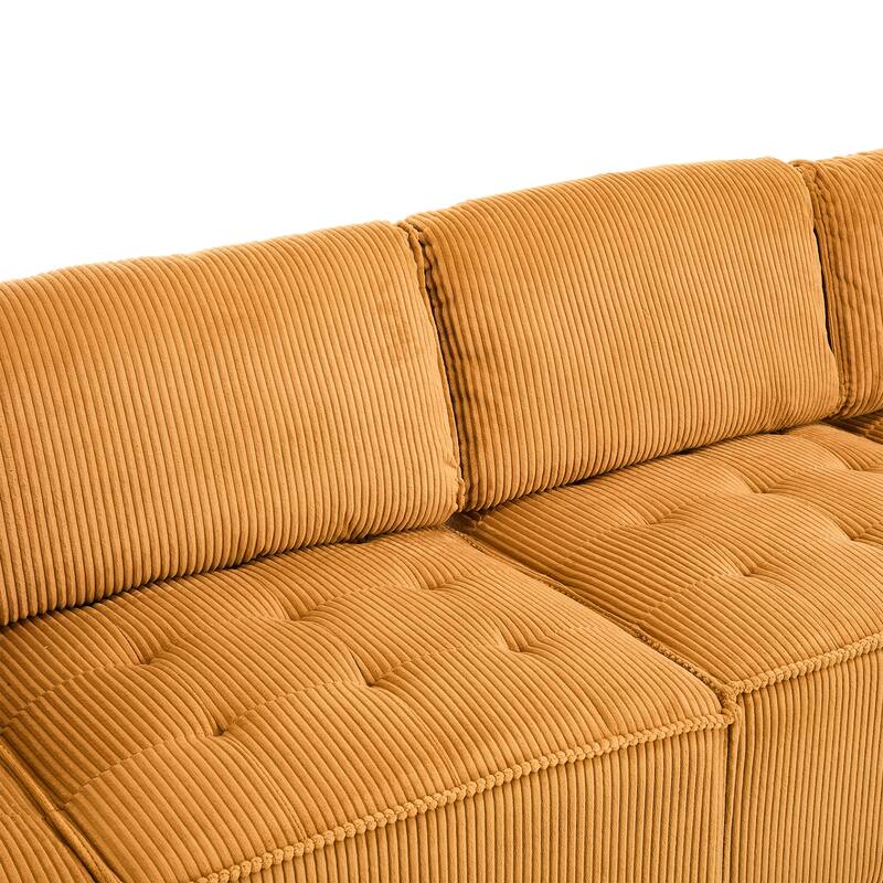 Ergonomic Lounge Modular Couch Corduroy Sectional Sofa with Deep Seat Ottoman Chaise and High-Rebound Thick Cushions
