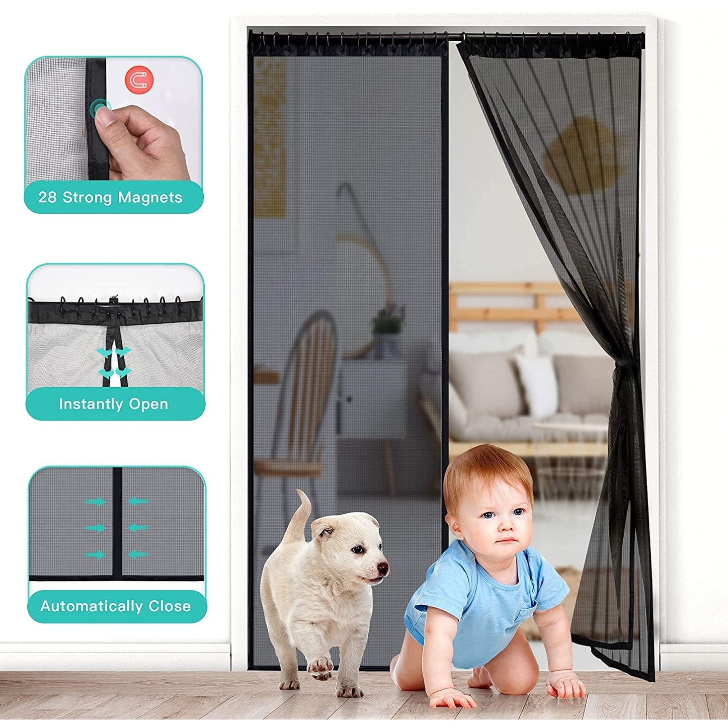 Magnetic Screen Protection Mosquito Door Net Curtain W/ full Frame Hook & Look 