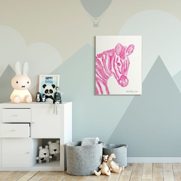 lampe Baron en gang Stupell Industries Kid's Watercolor Zebra Portrait Pink Stripe Zoo Animal  Canvas Wall Art - Off-White - Overstock - 31604132