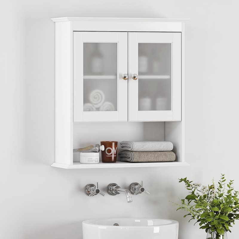 COSTARS Cabinet Wall Mounted, Medicine Cabinet Organizer with Glass Doors and Adjustable Shelves White - White - Painted