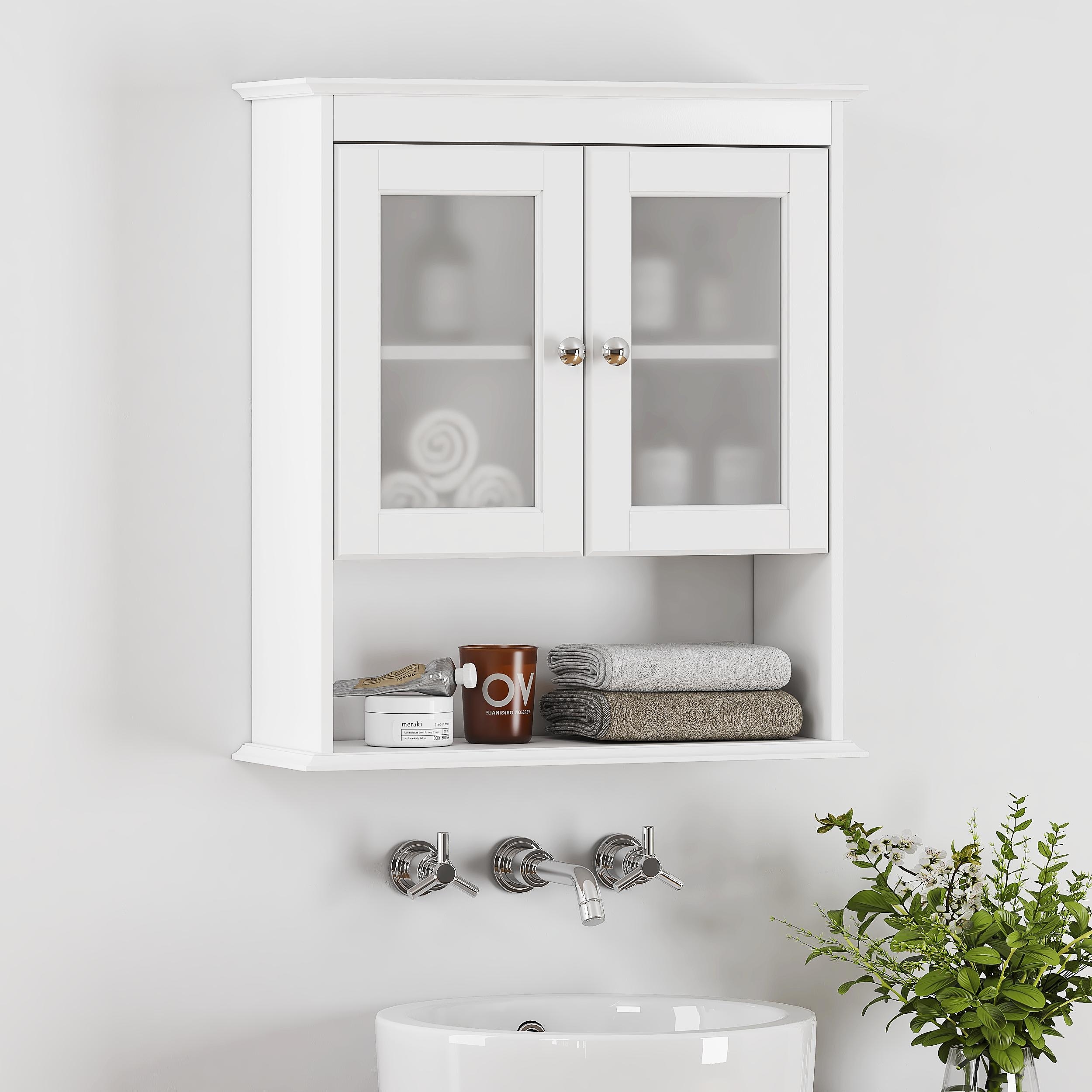 COSTARS Cabinet Wall Mounted, Medicine Cabinet Organizer with Glass Doors and Adjustable Shelves White