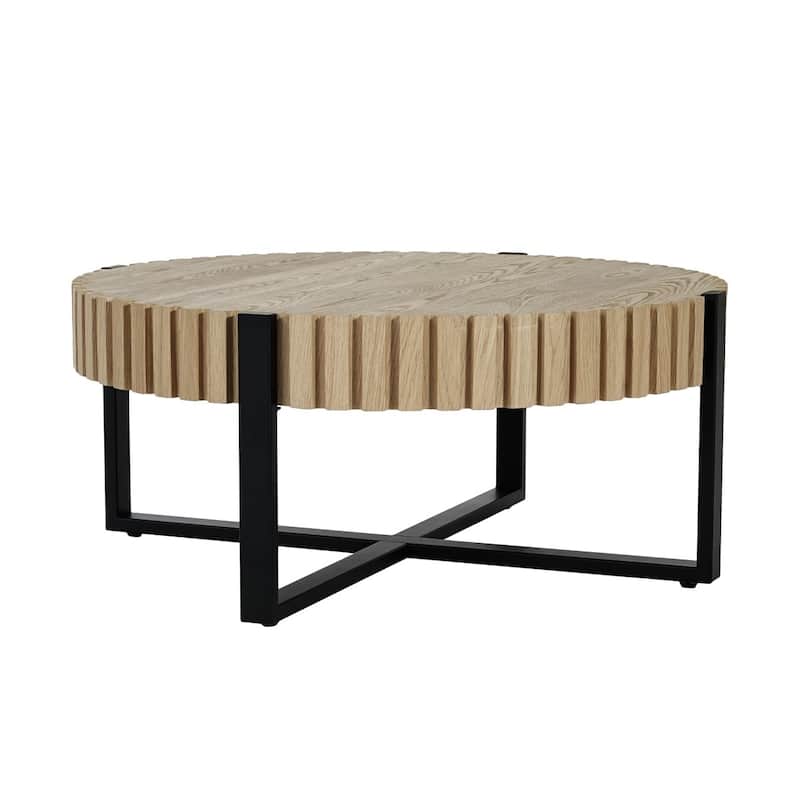 31" Modern Coffee Table with Gear Design and Cross Base