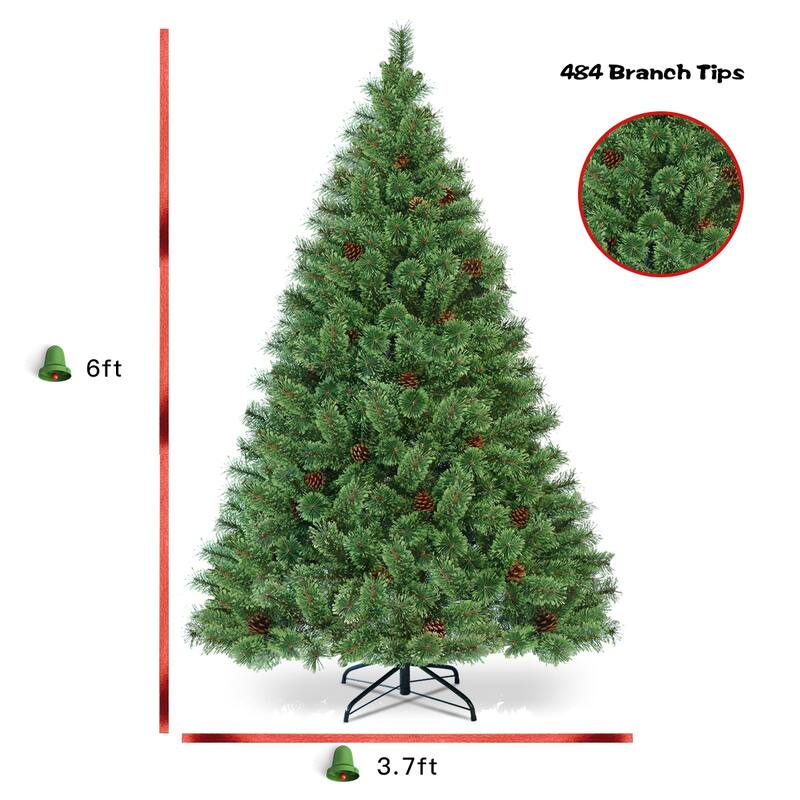 Gymax 6FT Pre-lit Flowering Artificial Green Hinged Christmas Tree PVC - See Details
