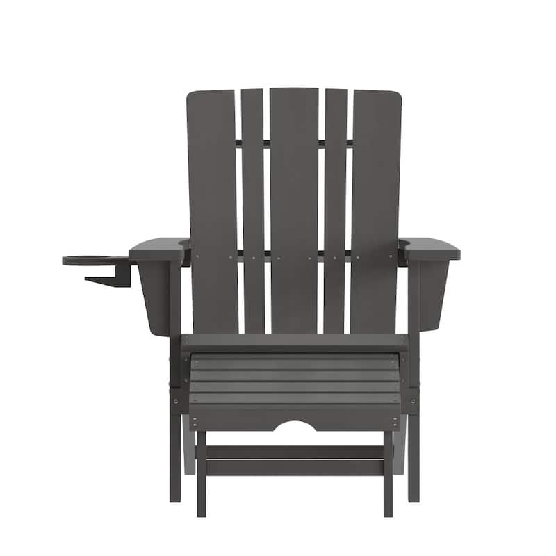 Commercial All-Weather Adirondack Chair with Pullout Ottoman & Cupholder