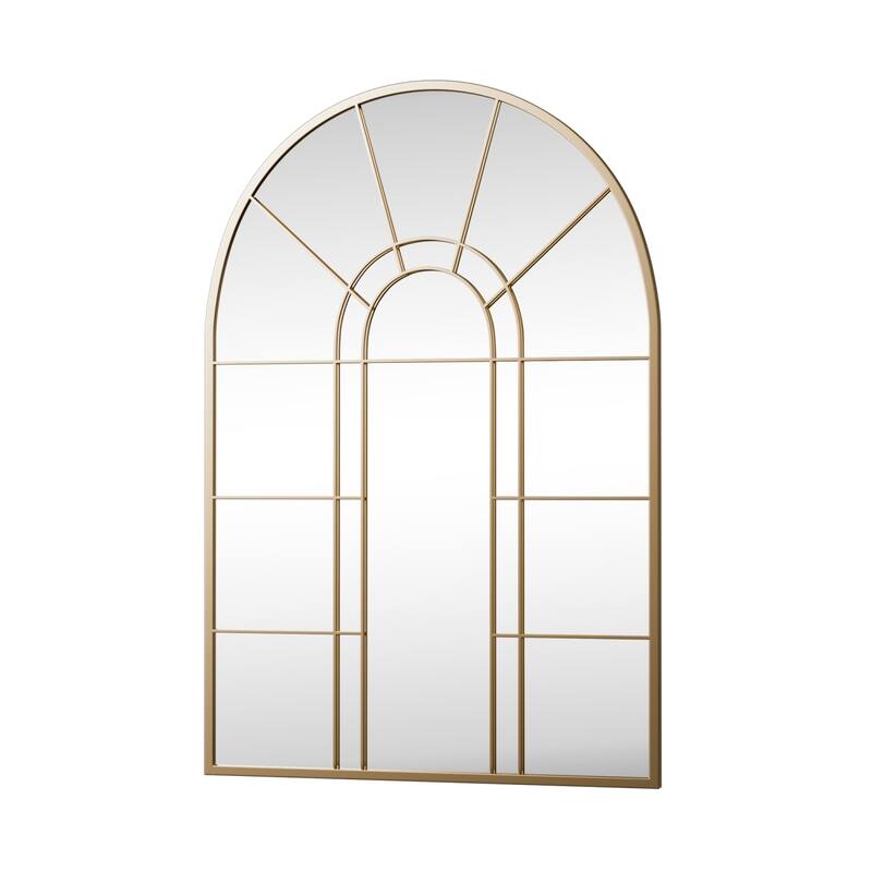 HomeRoots 41" Gold Arch Metal Window Pane Framed Accent Mirror - 28.00 in. x 41.00 in. x 0.78 in.