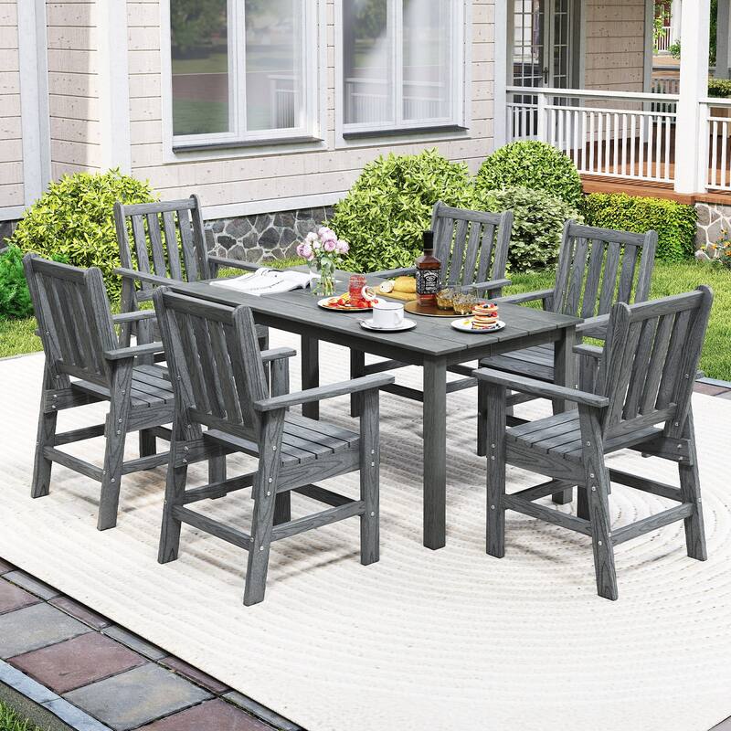 Gymax Patio Dining Chairs Set of 4 w/Wide Armrests Curved Seat Wood