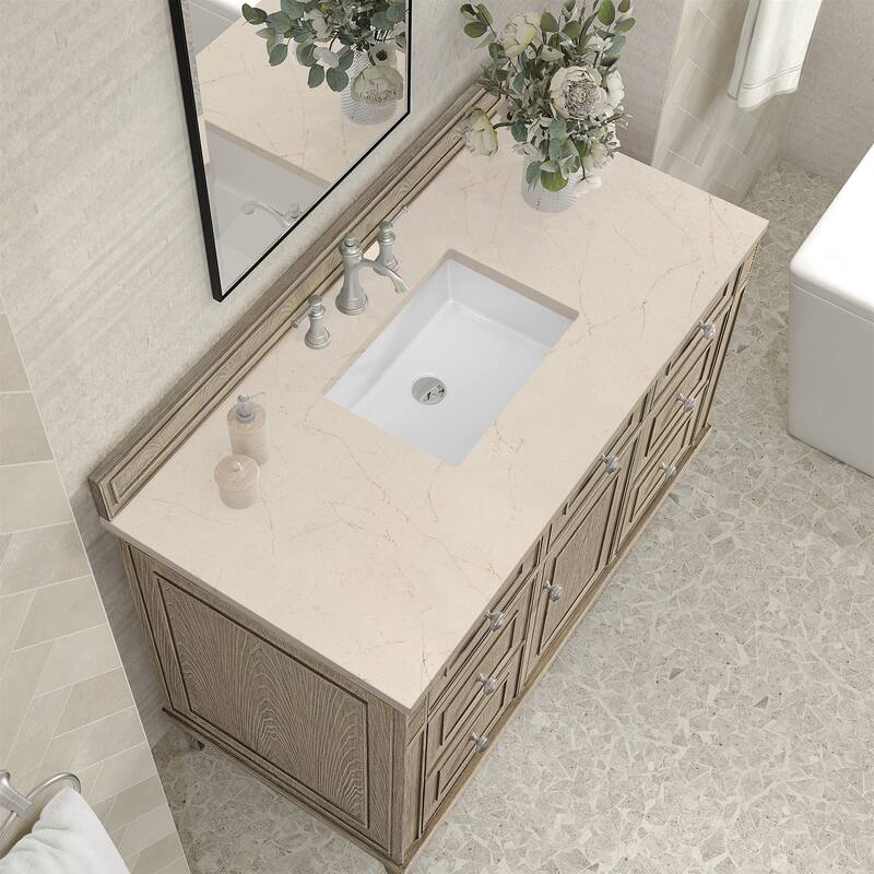 James Martin Vanities Lorelai 48" Single Vanity, Whitewashed Oak - Eternal Marfil