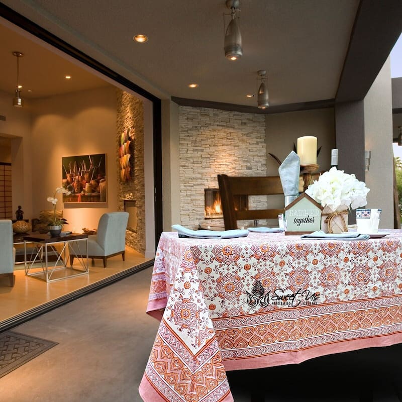 Cotton Pristine Floral Diamonds Tablecloth Rectangle