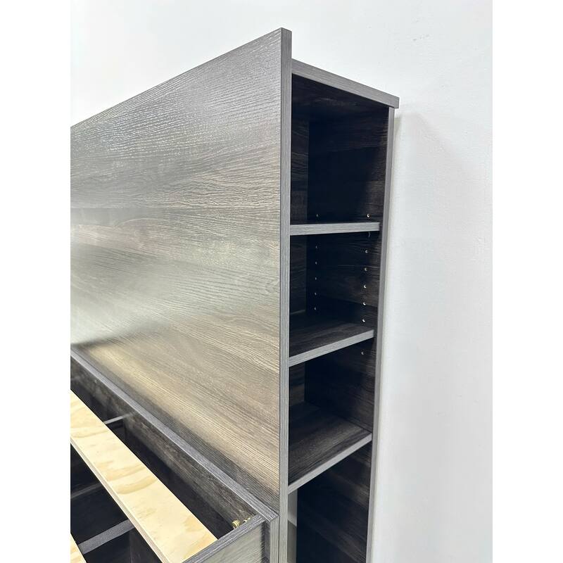 Modern Twin Storage Bed in Dark Gray with Drawers and Adjustable Shelving