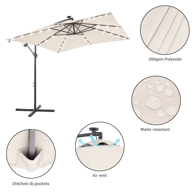 BONOSUKI Outdoor Umbrella,8.2x8.2ft Canopy Offset Umbrella With LED