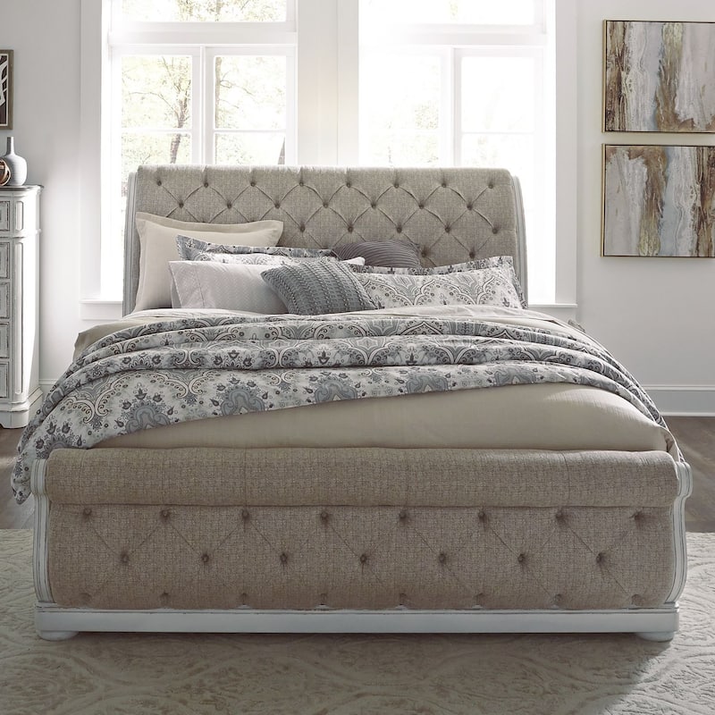 Liberty Furniture Magnolia Manor California King Upholstered Sleigh Bed, Dresser & Mirror, Night Stand