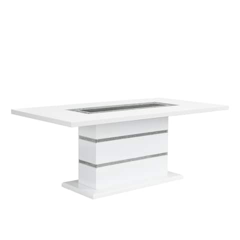 Rectangular Dining Table with Faux Crystals in White Finish