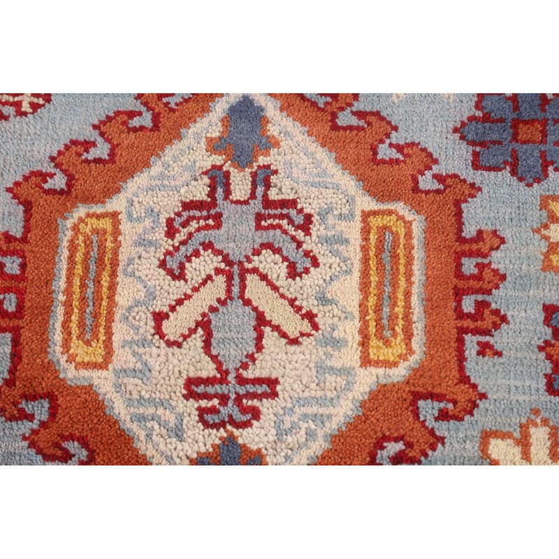 Light Blue Geometric Oushak Oriental Foyer Rug Handmade Wool Carpet - 4'0"x 6'2"