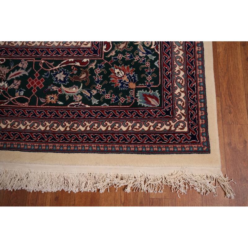 Vegetable Dye Floral Agra Large Indian Rug Hand-Knotted Wool Carpet - 11'6" x 17'9"