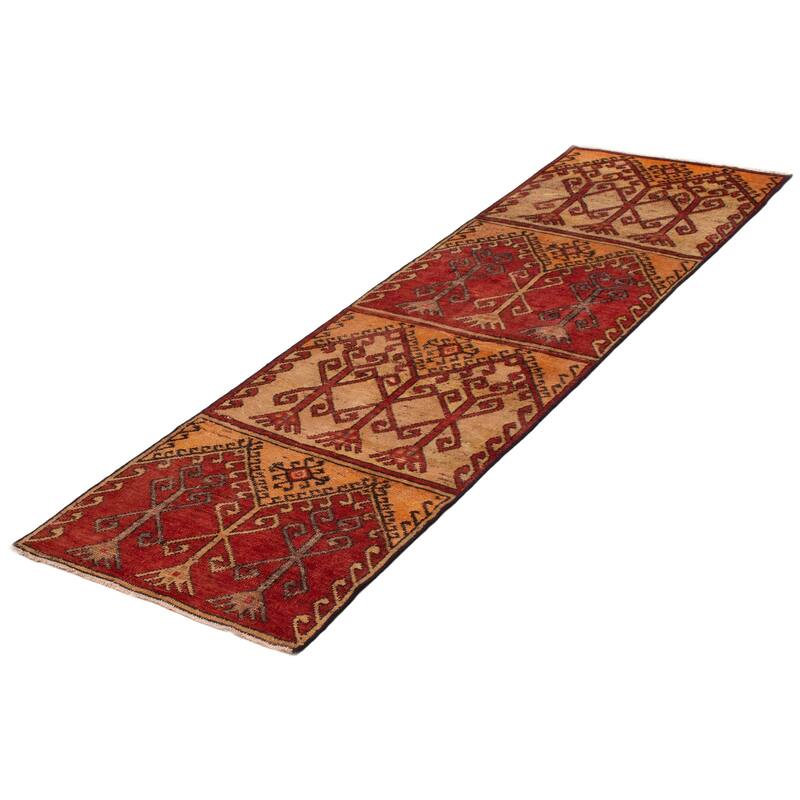 ECARPETGALLERY Hand-knotted Melis Vintage Red Wool Rug - 3'3 x 10'6