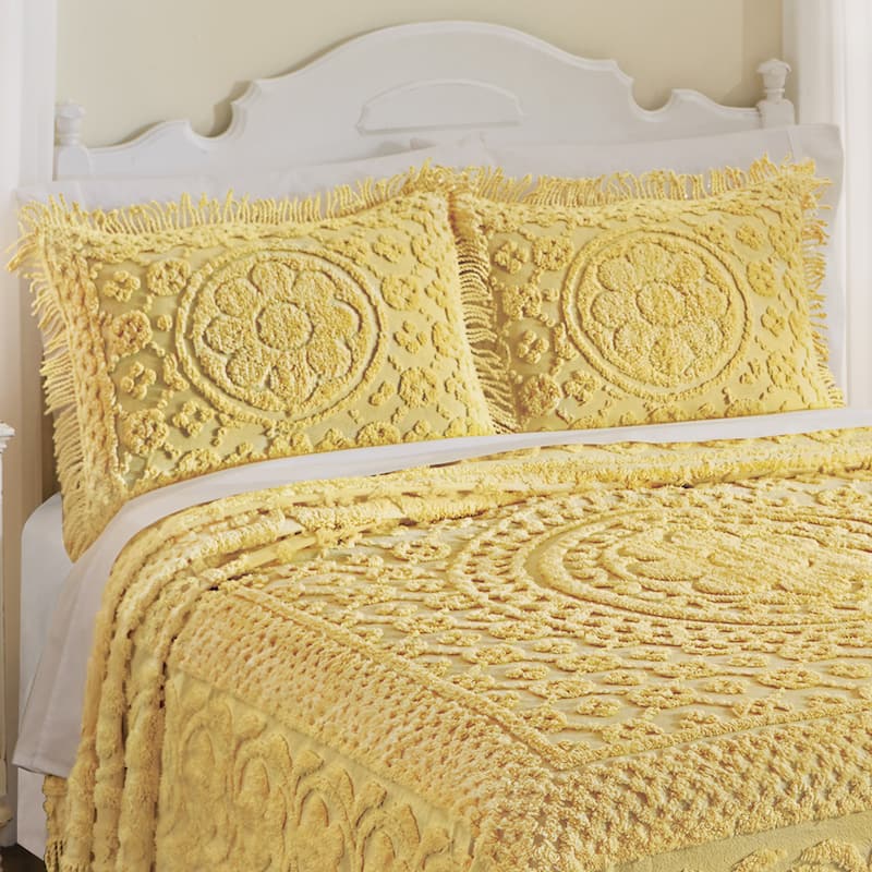 Calista Chenille Pillow Sham with Fringe Border - Yellow