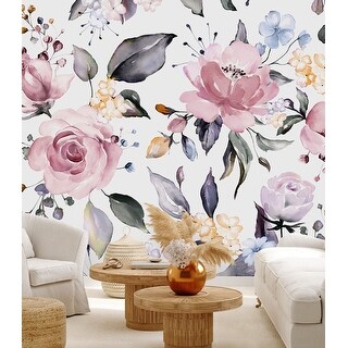 Pink Roses with Flowers Wallpaper Peel and Stick and Prepasted - Bed ...