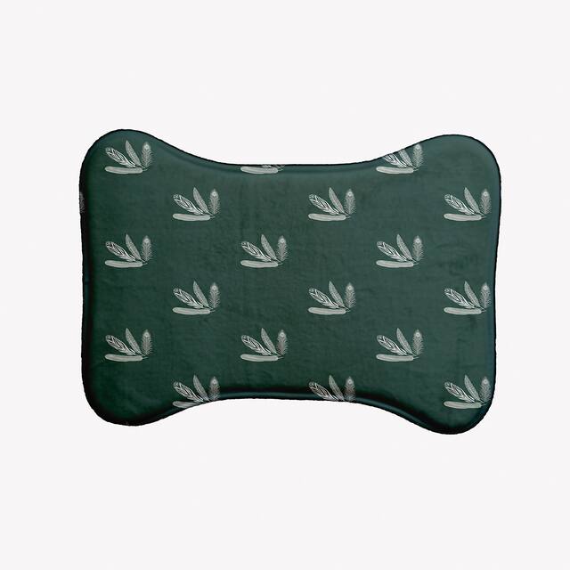 Feather Pattern Pet Feeding Mat for Dogs and Cats - Green - 19" x 14"-Bone