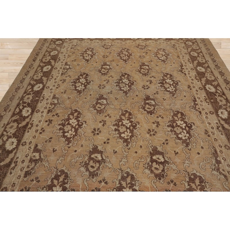 Hand Knotted 200 KPSI Chobi Peshawar Tan Wool Traditional Area Rug - 8' 3'' x 10' 7''