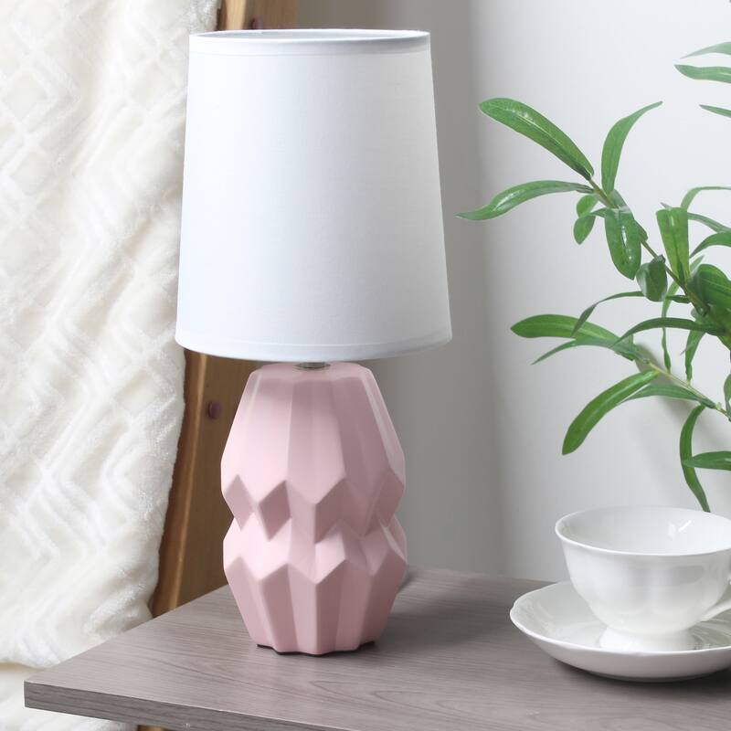 Ceramic Geometric Table Lamp with Fabric Shade for Bedroom - 6 x 6 x 13 in. (L x W x H)