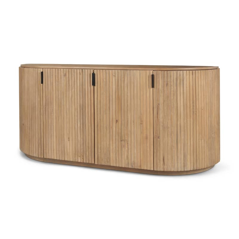 Terra Dark Brown Solid Wood Fluted Sideboard - 72.0L x 18.5W x 32.0H - Light Brown