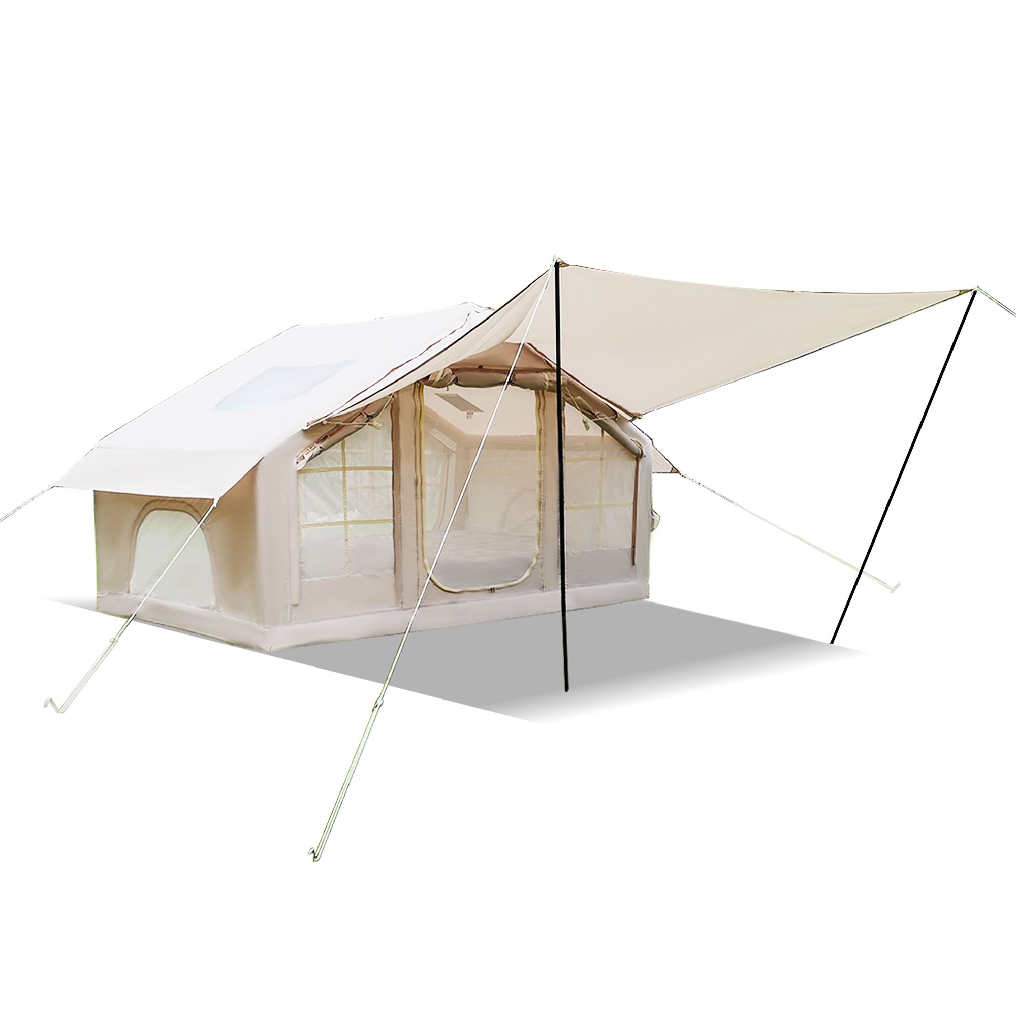 Inflatable Camping Tent with Canopy, Mesh Windows and Doors - On