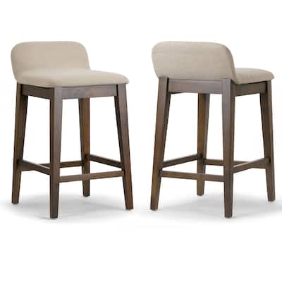 Set of 2 Atia Dark Brown Rubberwood Barstool with Low Back Fabric Seat