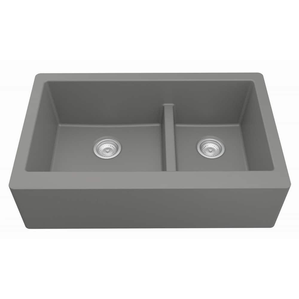 Karran Farmhouse/Apron-Front Quartz Double Bowl Kitchen Sink