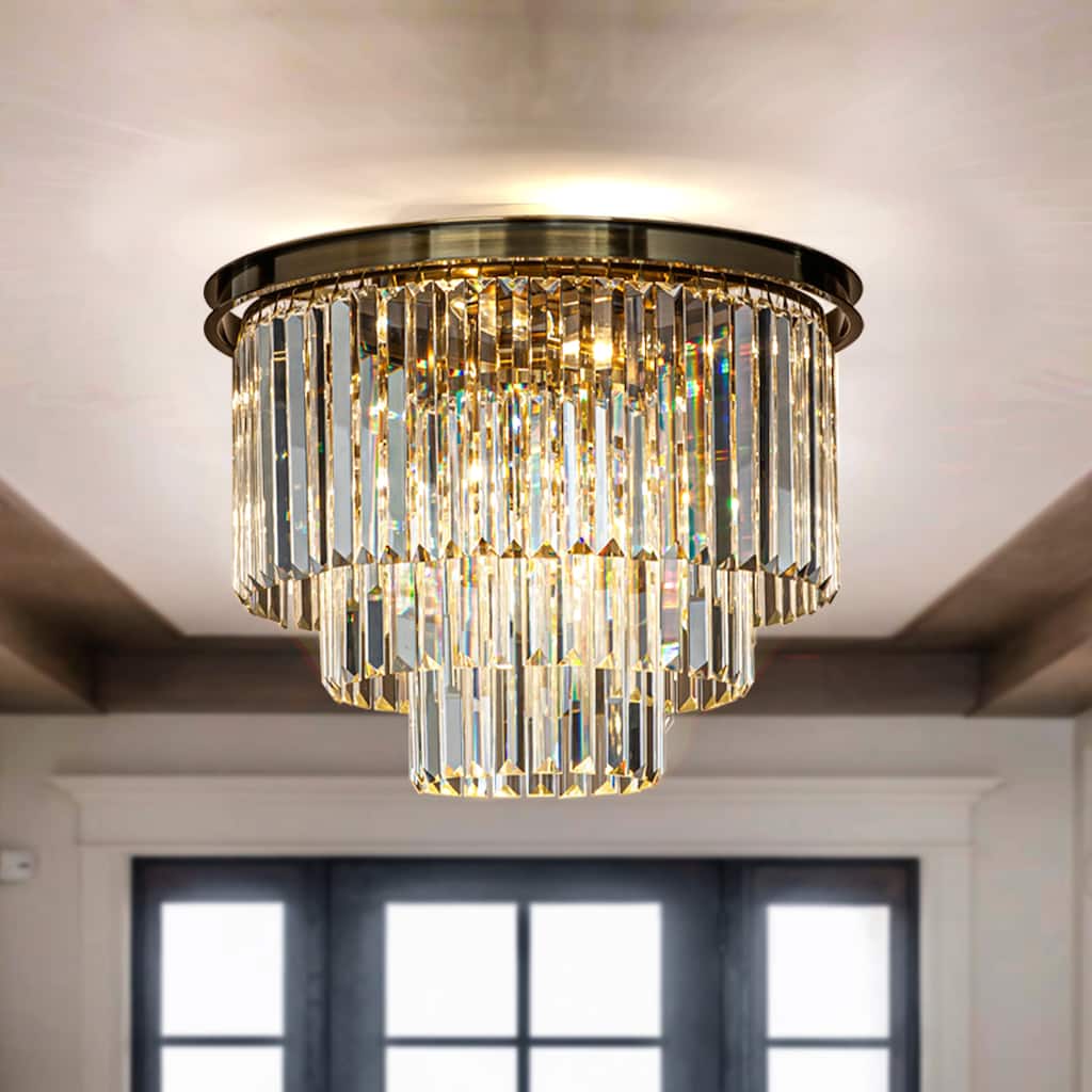 6-Lights Modern 3-Tier Round Fringe Crystal Flush Mount Light