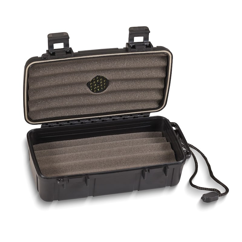Curata Watertight Airtight Impact Resistant 10-Stick Travel Humidor Built-In Foam Humidifier Carry Strap