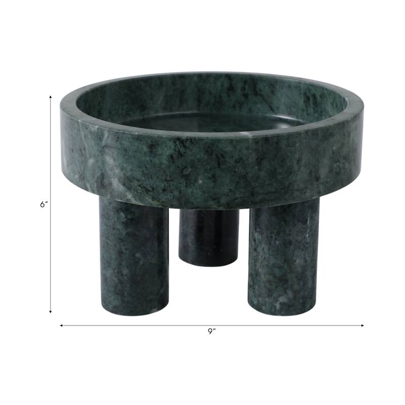 Marble Bowl with Tripod Legs Decorative Accent Home Decor - 6" Green - 9" x 9" x 6"