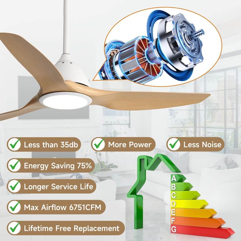 52" High CFM Modern Ceiling Fan with Remote Control and Reversible Blades With Light
