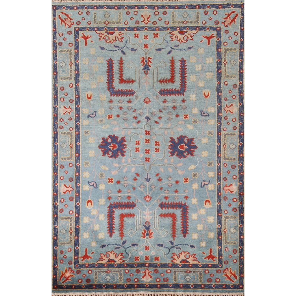 Light Blue Oushak Accent Rug Hand-Knotted Wool Carpet - 4'0"x 5'11"