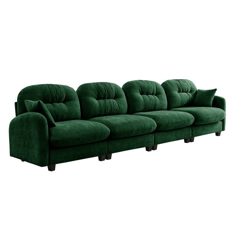 Sectional Sofa with Tufted Backrest, Chaise Lounge Sofa with 2 Throw Pillows, Four-Seater Recliner Sofa for Living Room