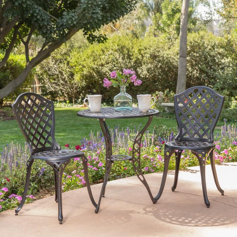 3-Piece Metal Bistro Set - Curved Cast Aluminum Outdoor Table and Chairs